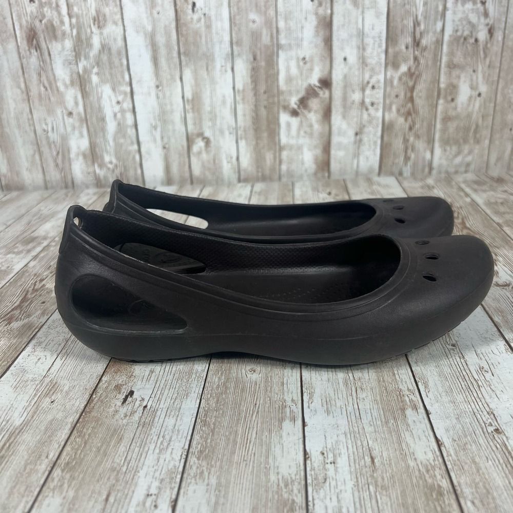 CROCS Women's Black Slip-On Ballet Flats with Cutout Detail
